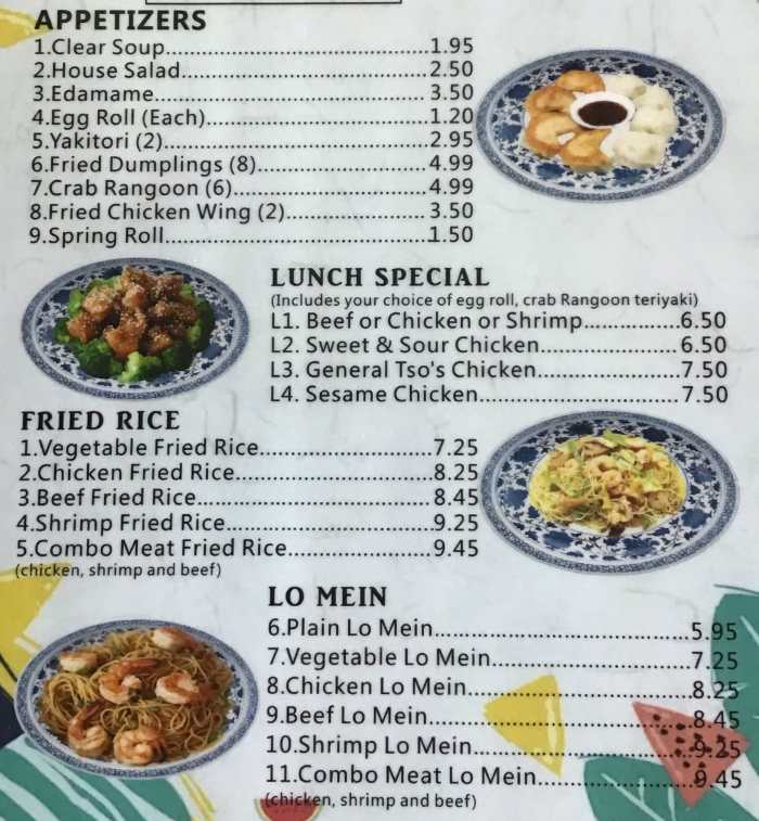 Page 1 of menu, Chopstix Express Lawrenceburg, KY