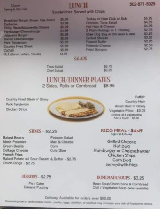 Page 2 of menu, Tammy's Diner Frankfort, KY